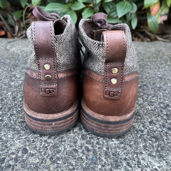 UGG Mens Brown Leather Brompton Grizzy Tweed Lace Up Chukka Boots - Picture 5 of 7